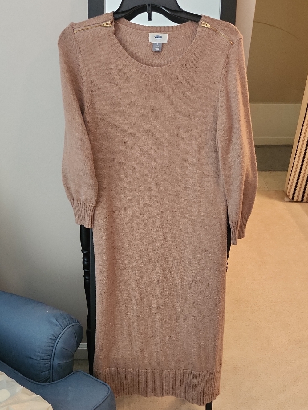Gap Women's Beige Knit Sweater Dress with Shoulder Zippers